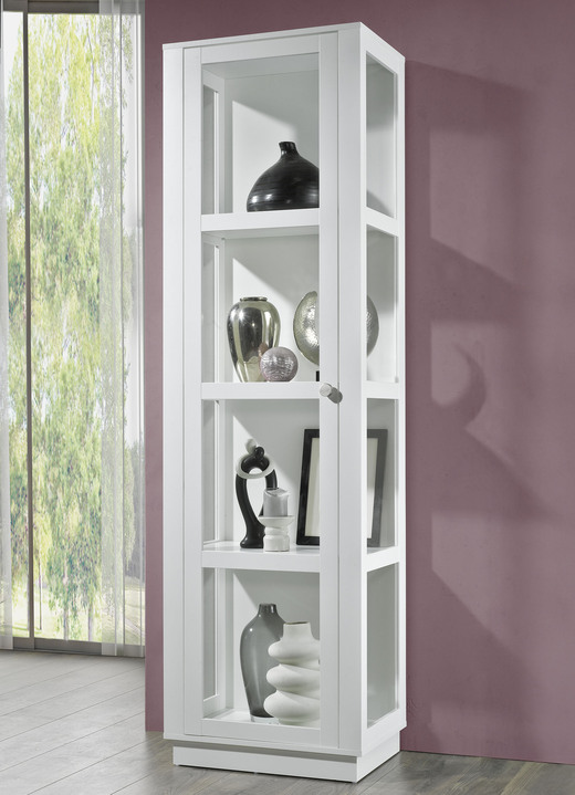 Vitrinen - Vitrine mit Aluminiumknöpfen in Gold-Optik, in Farbe WEISS, in Ausführung Vitrine 1-türig