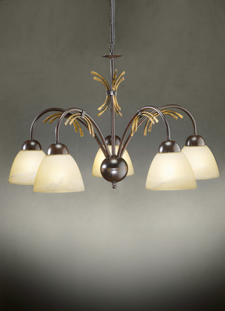 Deckenleuchten - Pendelleuchte, 5-flammig, mit Gestell aus Eisen – Farbe SCHWARZ-ROST-GOLD Deckenleuchten - Pendelleuchte, 5-flammig, mit Gestell aus Eisen, in Farbe SCHWARZ-ROST-GOLD