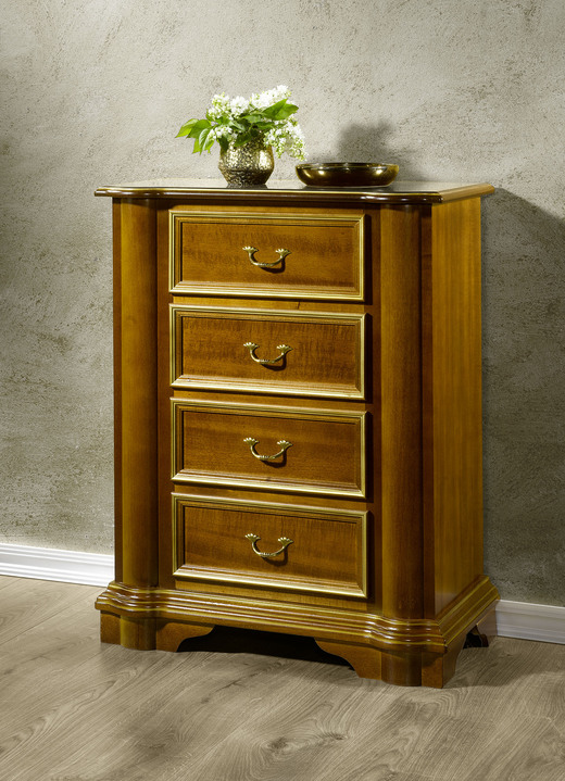 Sideboards - Kommodenserie aus teilmassivem Holz, in Farbe NUSSBAUM-GOLD, in Ausführung Schubladenkommode Ansicht 3