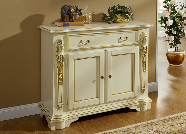 Kommoden - Italienische Kommodenserie mit reich verzierten Fronten, in Farbe NUSSBAUM-GOLD, in Ausführung Schubladenkommode Ansicht 2