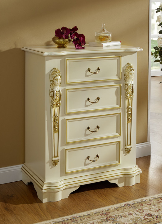 Kommoden - Italienische Kommodenserie mit reich verzierten Fronten, in Farbe NUSSBAUM-GOLD, in Ausführung Schubladenkommode Ansicht 4
