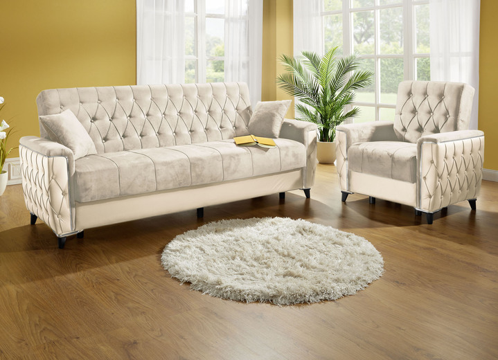 Polstergruppen - Polstermöbel mit Bettkasten und Liegefunktion, in Farbe CREME, in Ausführung Sessel mit Funktion Ansicht 3