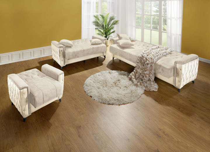 Polstergruppen - Polstermöbel mit Bettkasten und Liegefunktion, in Farbe CREME, in Ausführung Sessel mit Funktion Ansicht 1