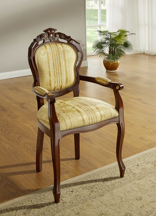 Stühle & Sitzbänke - Esszimmerstühle mit Gestell aus massivem Buchenholz, in Farbe ROT-NUSSBAUM, in Ausführung Armlehnensessel Ansicht 4