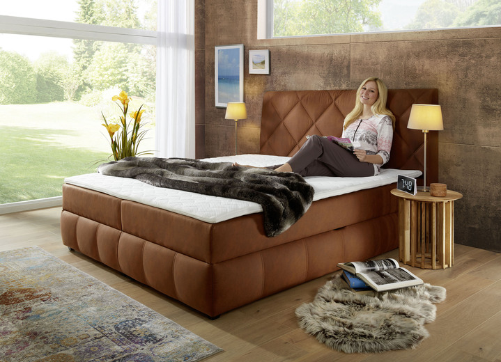 Boxspringbetten - Boxspringbett mit Bettkasten und Topper, in Farbe COGNAC Ansicht 1