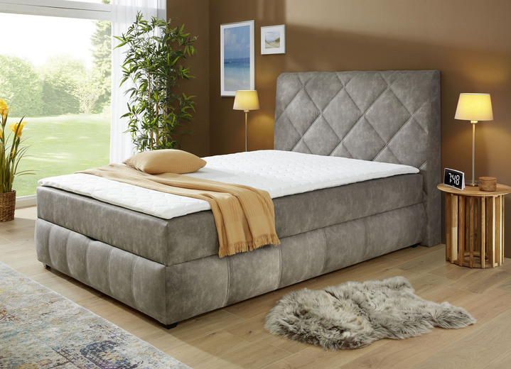 Boxspringbetten - Boxspringbett mit Bettkasten und Topper, in Farbe GRAU Ansicht 1