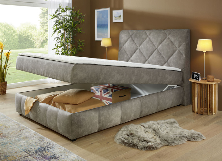 Boxspringbetten - Boxspringbett mit Bettkasten und Topper, in Farbe GRAU Ansicht 2