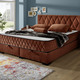 Boxspringbetten - Boxspringbett mit Wendematratze und Bettkasten, in Farbe SAND, in Ausführung Kopfteil mit Rechtecksteppung – Farbe COGNAC – Ansicht 1