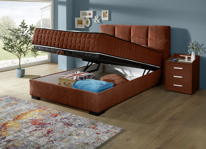 Boxspringbetten - Boxspringbett mit Wendematratze und Bettkasten, in Farbe COGNAC, in Ausführung Kopfteil mit Rautensteppung Ansicht 9