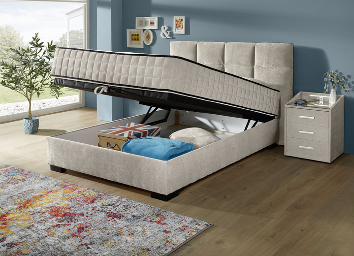 Boxspringbetten - Boxspringbett mit Wendematratze und Bettkasten, in Farbe SAND, in Ausführung Kopfteil mit Rechtecksteppung Ansicht 2