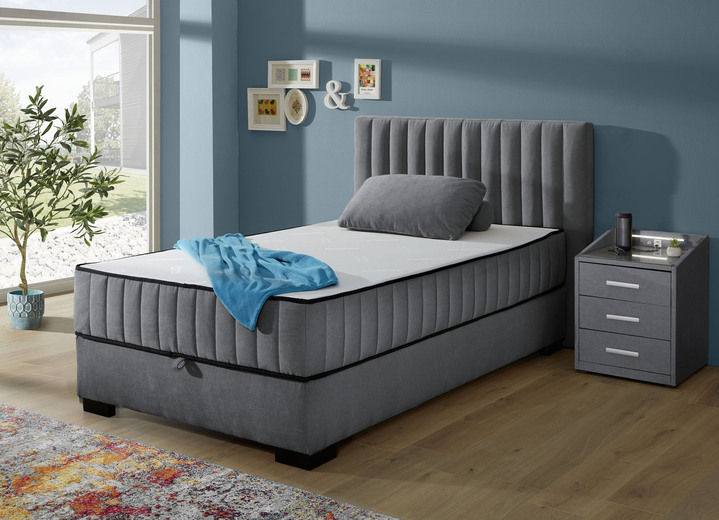 Boxspringbetten - Boxspringbett mit Wendematratze und Bettkasten, in Farbe COGNAC, in Ausführung Kopfteil mit Rautensteppung Ansicht 14