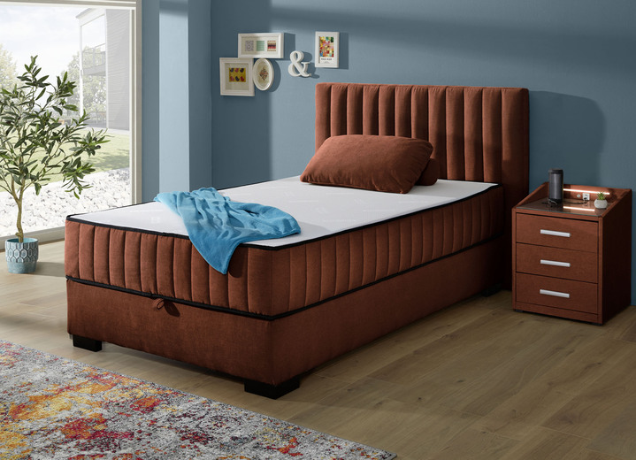 Boxspringbetten - Boxspringbett mit Wendematratze und Bettkasten, in Farbe COGNAC, in Ausführung Kopfteil mit Rautensteppung Ansicht 12