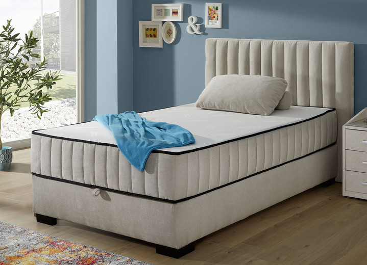 Boxspringbetten - Boxspringbett mit Wendematratze und Bettkasten, in Farbe SAND, in Ausführung Kopfteil mit Rechtecksteppung Ansicht 4
