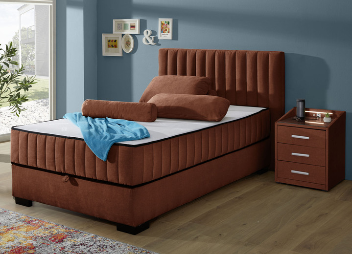 Boxspringbetten - Boxspringbett mit Wendematratze und Bettkasten, in Farbe COGNAC, in Ausführung Kopfteil mit Rautensteppung Ansicht 13