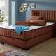 Boxspringbetten - Boxspringbett mit Wendematratze und Bettkasten, in Farbe SAND, in Ausführung Kopfteil mit Rechtecksteppung – Farbe COGNAC – Ansicht 5