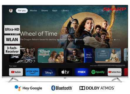 Sharp 70GP6260E. Rahmenloser 4K-Ultra-HD-QLED-Google-TV