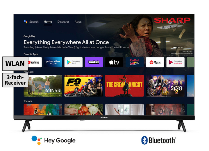 Fernseher - Sharp 32FH2EA rahmenloser HD-Ready-LED-Android-Fernseher, in Farbe SCHWARZ Ansicht 1