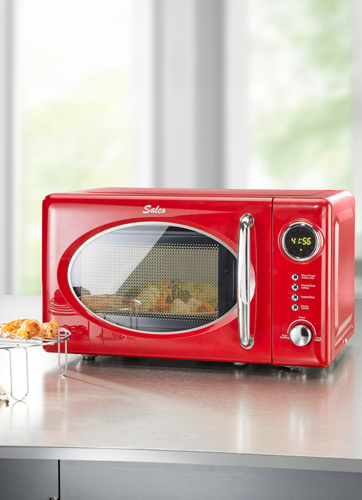 Küchengeräte - Retro-Mikrowelle mit Grill-Funktion Ansicht 2 Küchengeräte - Retro-Mikrowelle mit Grill-Funktion, in Farbe ROT Ansicht 2