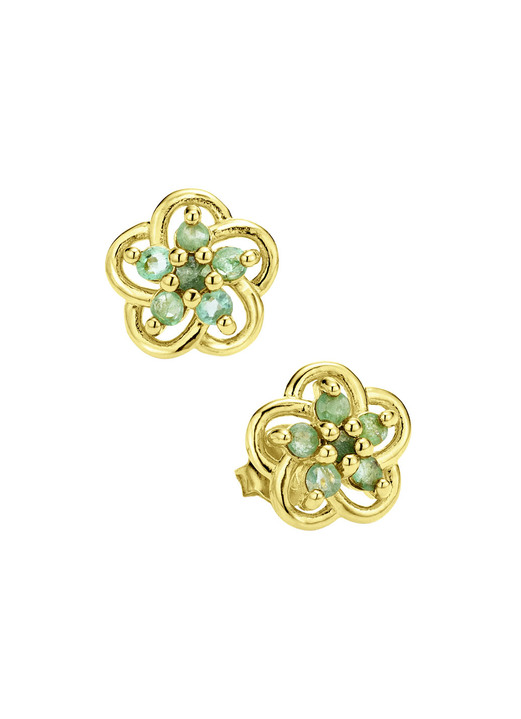 Ohrschmuck - Vergoldete Ohrstecker mit echt Smaragd, in Farbe  Ansicht 2