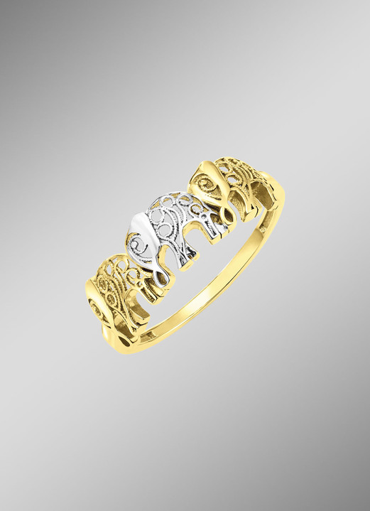 Ringe - Durchbrochener Damenring mit Elefanten-Design in Bicolor, in Größe 160 bis 220, in Farbe  Ansicht 1