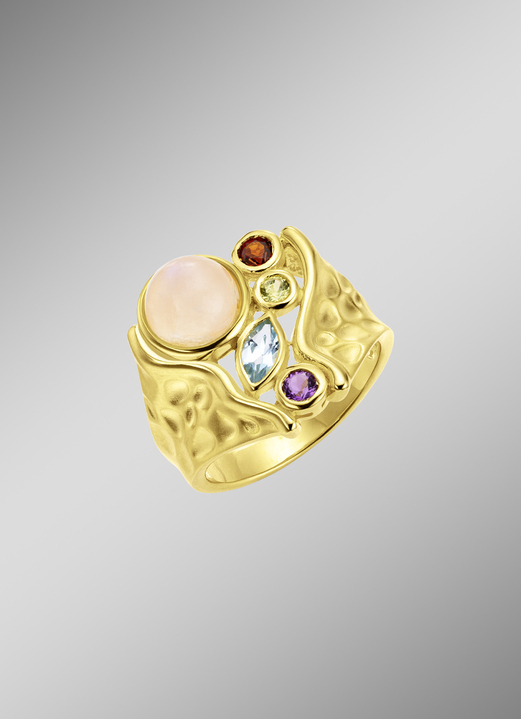 Ringe - Vergoldeter Damenring mit Edelsteinen, in Größe 160 bis 220, in Farbe  Ansicht 1