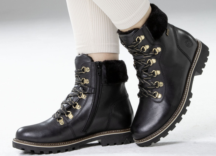 Stiefel & Stiefeletten - Remonte Schnür-Stiefelette mit Plüschkragen, in Größe 036 bis 042, in Farbe SCHWARZ Ansicht 4