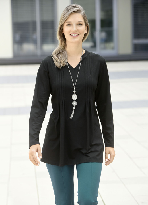 Langarm - Shirt mit Stehkragen in 2 Farben, in Größe 038 bis 052, in Farbe PETROL Ansicht 3