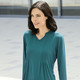 Langarm - Shirt mit Stehkragen in 2 Farben – Farbe PETROL – Ansicht 1 Langarm - Shirt mit Stehkragen in 2 Farben, in Größe 038 bis 052, in Farbe SCHWARZ – Farbe PETROL – Ansicht 1