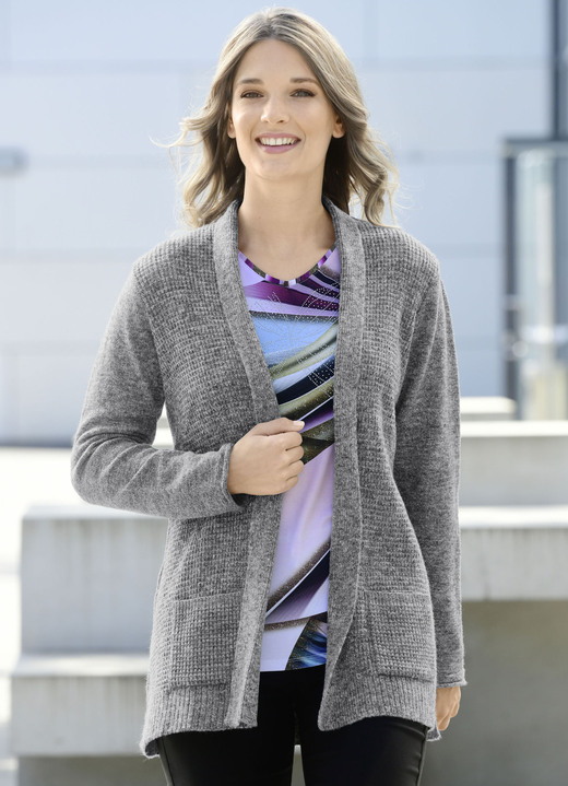 Basics - Strickjacke mit Reiskornstruktur Basics - Strickjacke mit Reiskornstruktur , in Größe 038 bis 054, in Farbe ANTHRAZIT MELIERT