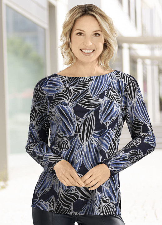 Klaus Modelle - Pullover in Feinstrick, in Größe 038 bis 054, in Farbe BLAU-SCHWARZ-GRAU MELIERT