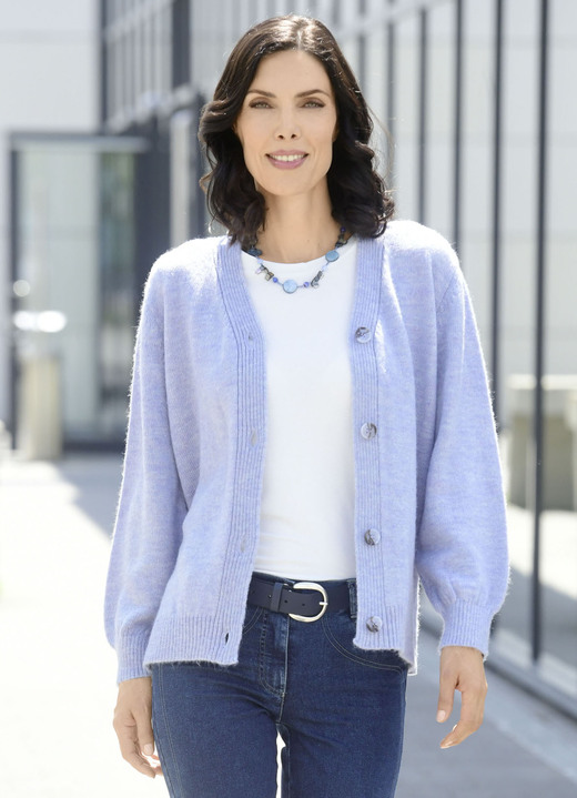 Basics - Strickjacke mit flauschig weichem Griff, in Größe L(44/46) bis XXL(52/54), in Farbe HELLBLAU MELIERT Ansicht 3