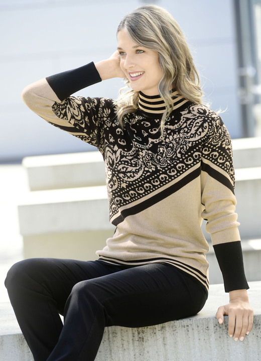 Langarm - Pullover in Jacquard-Dessin Ansicht 3 Langarm - Pullover in Jacquard-Dessin, in Größe 036 bis 052, in Farbe ROT-SCHWARZ Ansicht 3