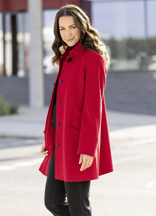 Wolljacken - Longjacke mit stilvoll verdeckter Knopfleiste Ansicht 2 Wolljacken - Longjacke mit stilvoll verdeckter Knopfleiste, in Größe 038 bis 054, in Farbe ROT Ansicht 2