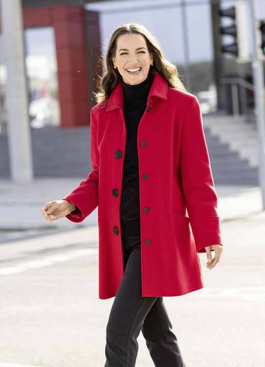 Wolljacken - Longjacke mit stilvoll verdeckter Knopfleiste Ansicht 3 Wolljacken - Longjacke mit stilvoll verdeckter Knopfleiste, in Größe 038 bis 054, in Farbe ROT Ansicht 3