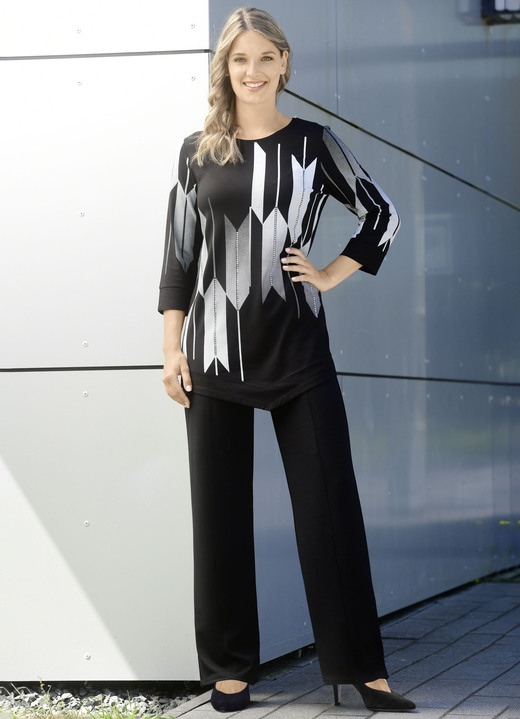 34-Arm - Shirt mit Kontrastdruck, in Größe 038 bis 054, in Farbe SCHWARZ-WEISS Ansicht 2