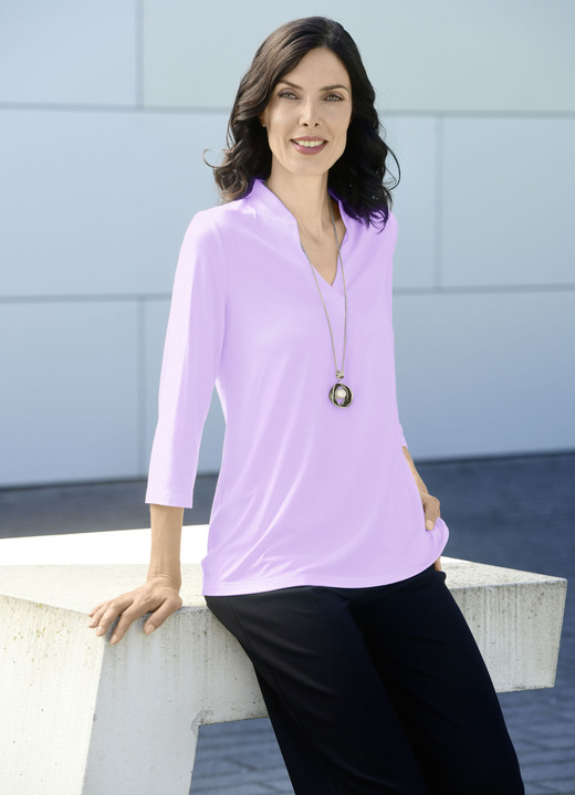Langarm - Shirt-Tunika mit Stehkragen Langarm - Shirt-Tunika mit Stehkragen, in Größe L bis XXL, in Farbe FLIEDER