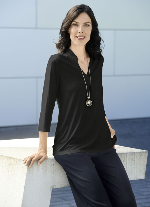 Langarm - Shirt-Tunika mit Stehkragen, in Größe L bis XXL, in Farbe ECRU Ansicht 2