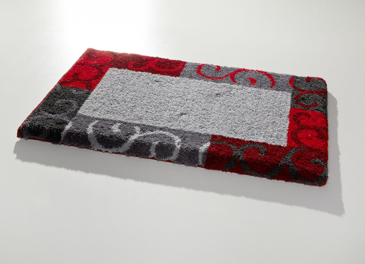 Badgarnituren - Badgarnitur in Supersoft-Qualität, in Größe 100 (Vorleger halbrund, 50/ 80 cm) bis 112 (WC-Deckelbezug, 47/ 50 cm), in Farbe GRAU-ROT Ansicht 1