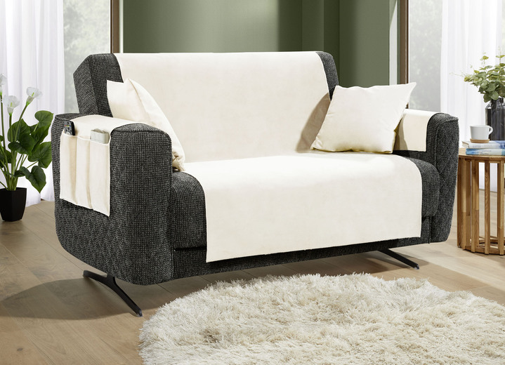 Sessel- & Sofaüberwürfe - Samtweiche Sessel- und Sofaschoner mit Anti-Rutsch-Rückseite, in Größe 101 (Sesselschoner, 50x140 cm) bis 904 (Kissenbezug, 40x 40 cm), in Farbe CREME Ansicht 1
