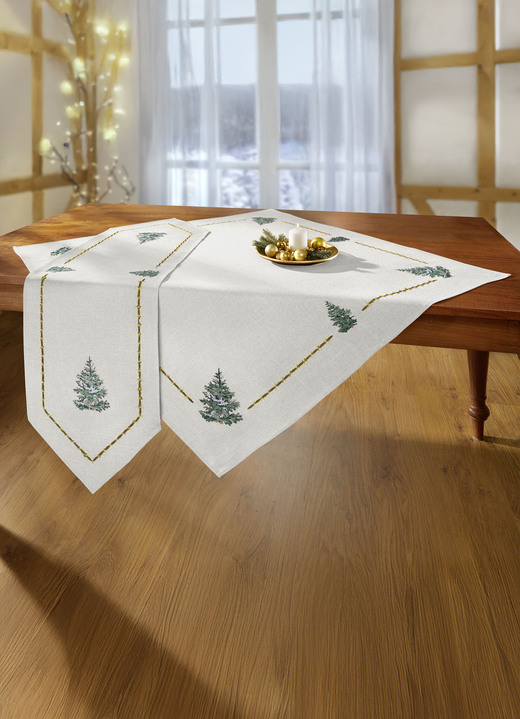 Tischdecken - Tisch- und Raumdekoration mit Glitzergarn, in Größe 135 (2 Platzsets, 30/ 45 cm) bis 404 (Kissenbezug, 40/ 40 cm), in Farbe ECRU Ansicht 7