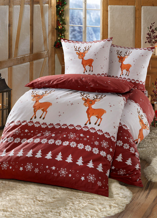 Bettwäschegarnituren - Flanell-Bettwäsche-Garnitur mit Reißverschluss, in Farbe ROT-BUNT