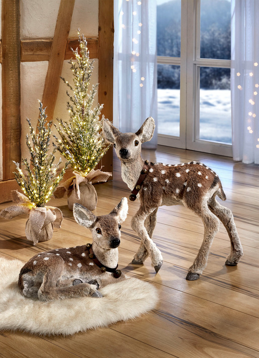 Weihnachtliche Dekorationen - Rehkitz mit Kunstfell überzogen, in Farbe BRAUN, in Ausführung liegend Ansicht 1