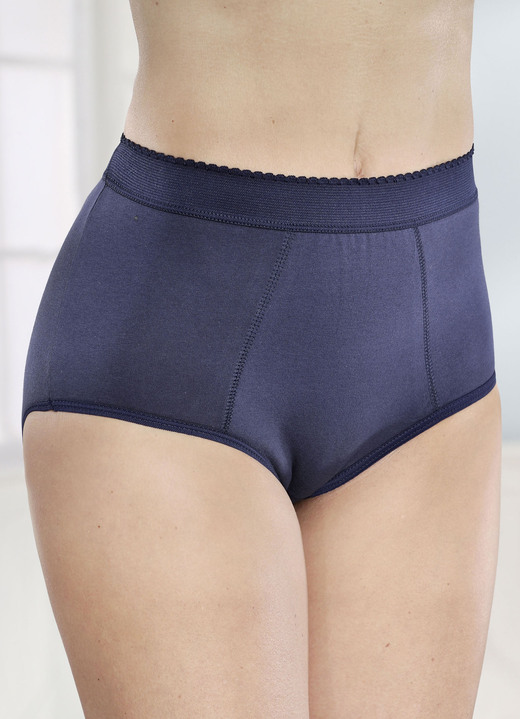 Slips - Viererpack Formslips mit verstärkter Bauchpartie, in Größe 038 bis 052, in Farbe 2X WEISS-RAUCHBLAU BEDRUCKT, 2X MARINE Ansicht 2