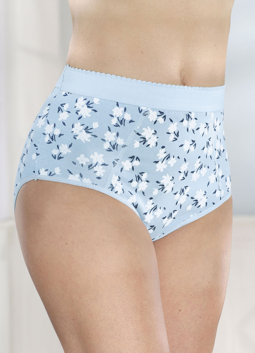 Damenmode - Fünferpack Formslips mit verstärkter Bauchpartie, in Größe 038 bis 056, in Farbe HELLBLAU-WEISS-MARINE