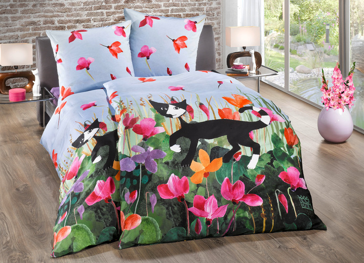 Bettwäschegarnituren - Feinbiber-Bettwäsche-Garnitur mit Reißverschluss, in Größe 112 (80/80 cm + 135/200 cm) bis 115 (80/80 cm + 155/220 cm), in Farbe BUNT Ansicht 1