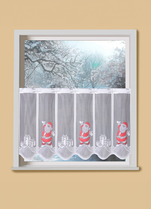 Kurzgardinen - Kurzstore mit gebogtem Abschluss und Stangendurchzug, in Größe 842 (H50xB 84 cm) bis 878 (H50xB168 cm), in Farbe WEISS-ROT