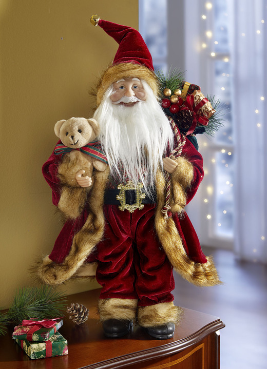 - Weihnachtsmann mit Geschenkesack und Teddy, in Farbe ROT-BRAUN