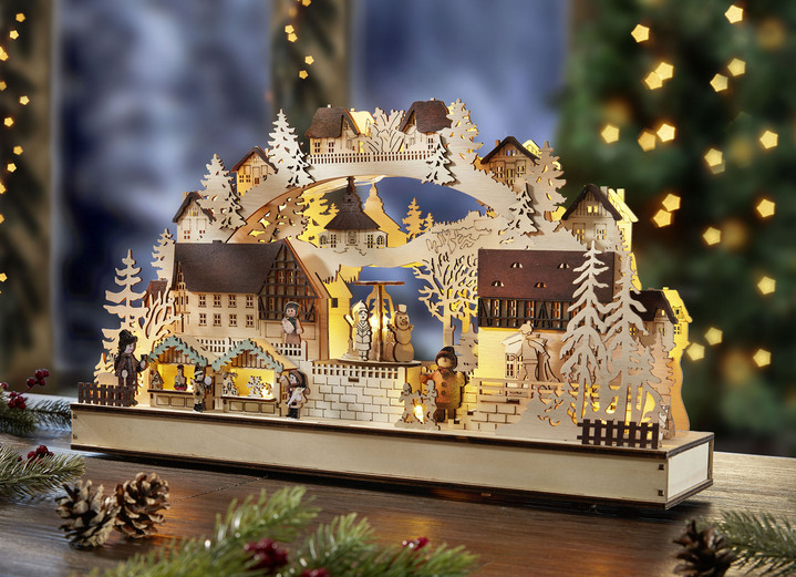 - Schwibbogen mit LED-Beleuchtung und Weihnachtsmusik, in Farbe NATUR-BRAUN Ansicht 1