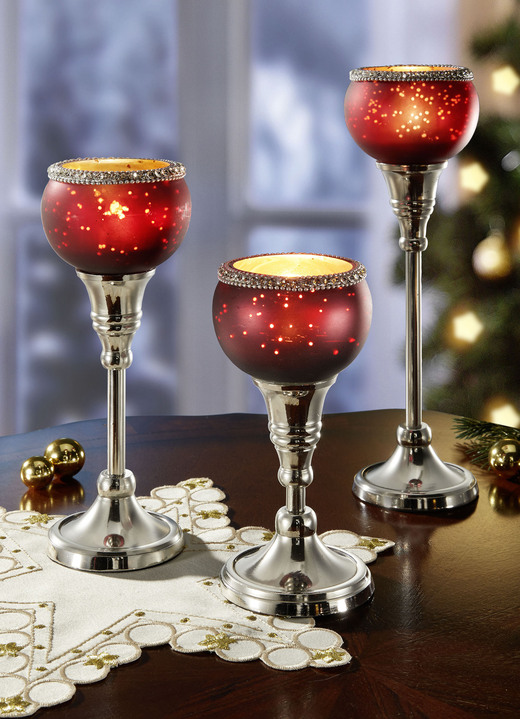 - Teelichthalter aus Aluminium und Glas, 3er-Set - Teelichthalter aus Aluminium und Glas, 3er-Set, in Farbe ROT-SILBER