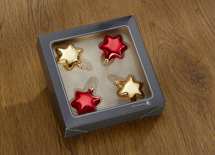 - Edler Baumschmuck aus hochwertigem Thüringer Glas, in Farbe ROT-GOLD, in Ausführung Sterne, 4-teilig Ansicht 1